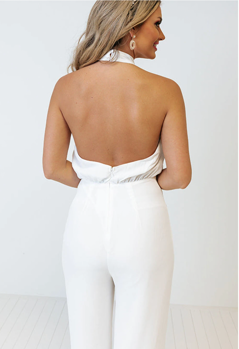 Jumpsuit Blanco con Cuello Halter