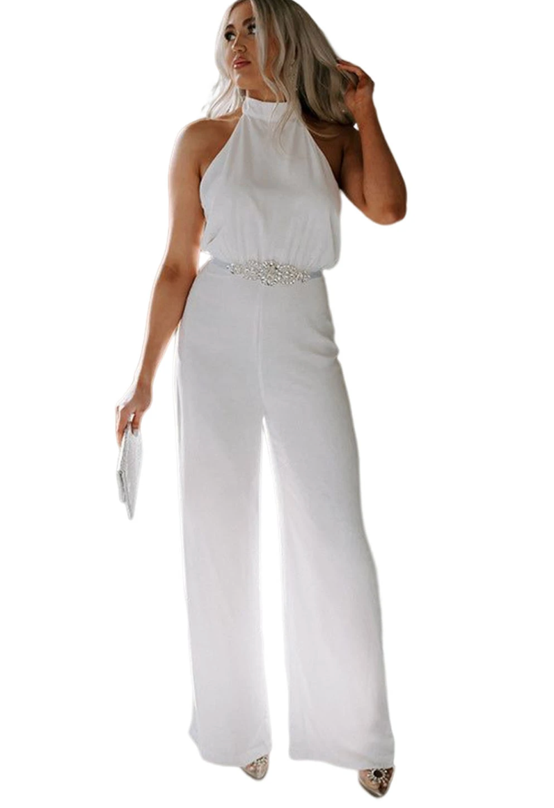 Jumpsuit Blanco con Cuello Halter